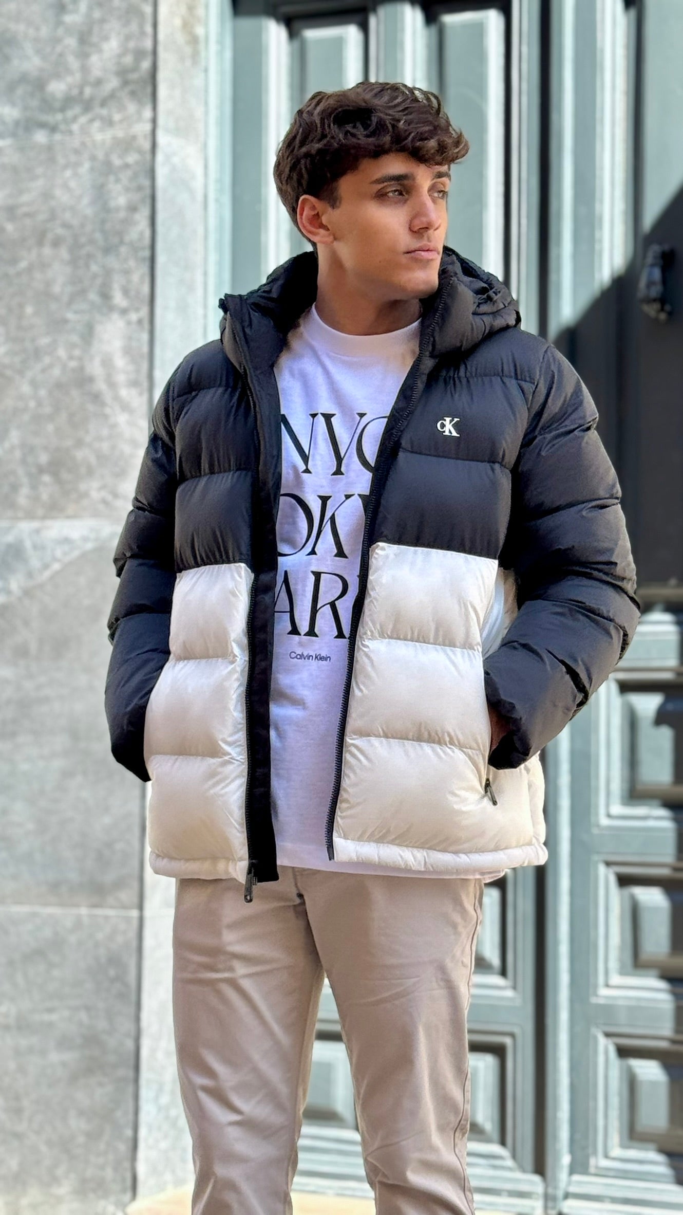 LS NYLON COLOR BOCK PUFFER JKT - ELLOS